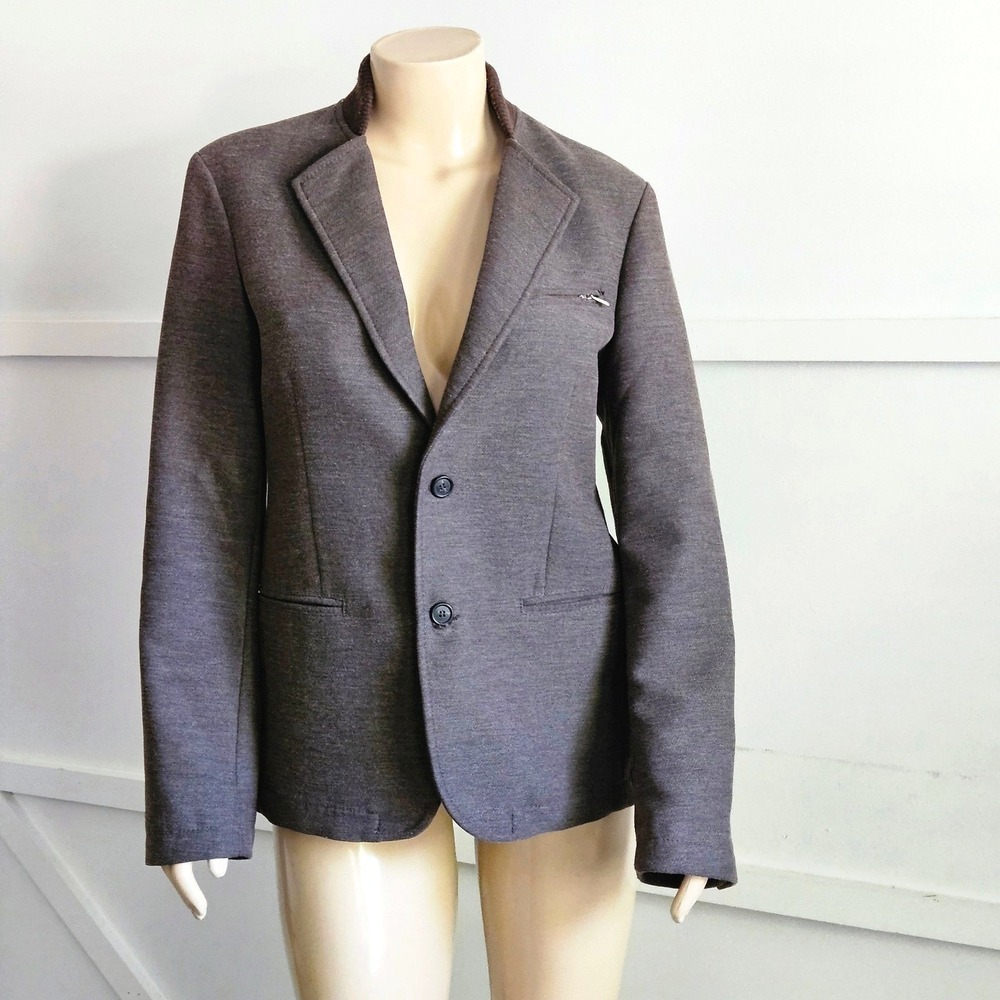 Sisley Brown Knit Blazer Jacket Ribbed Collar Size Medium Womens